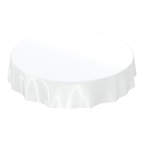 Anro - Mantel de hule lavable de color liso brillante, toalla, Blanco, Schnittkante Rund 120cm