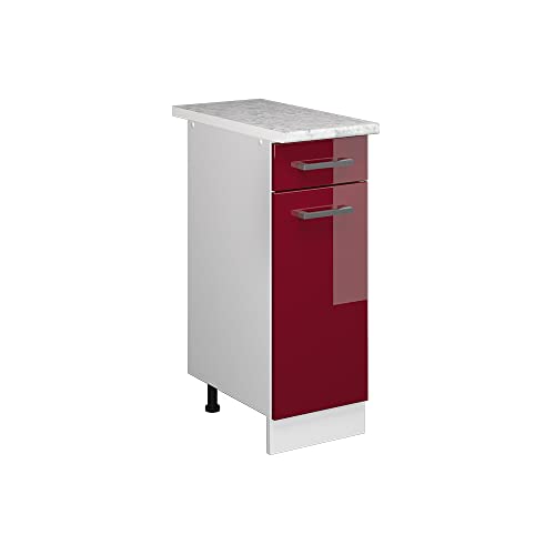 Vicco Mueble bajo de Cocina R-Line, Rojo Burdeos Alto Brillo/Blanco, 30 cm con encimera