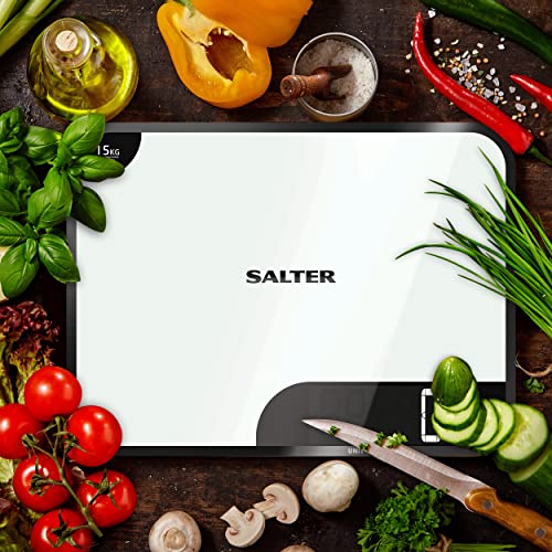 Salter 1079 WHDR BÃ¡scula de cocina electrÃ³nica, mÃ¡x. 15 kg, corta y pesa, mide lÃ­quidos, funciÃ³n de 
